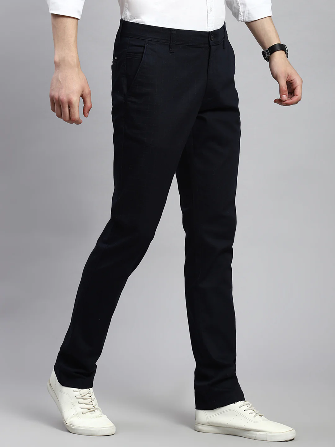 Men Navy Blue Regular Fit Trouser - Image 3