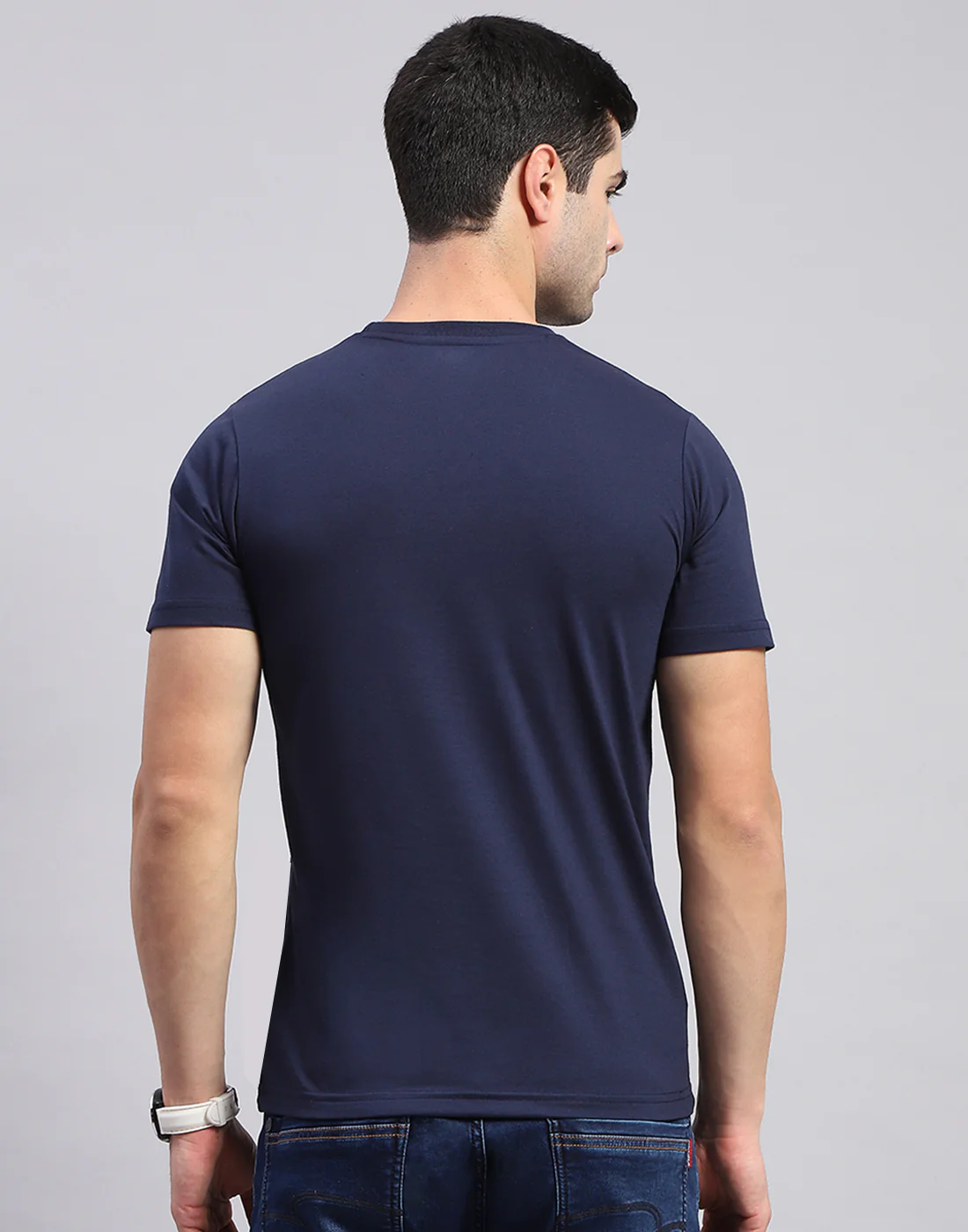 Men Navy Blue & Rust Solid Round Neck Half Sleeve T-Shirt - Image 10