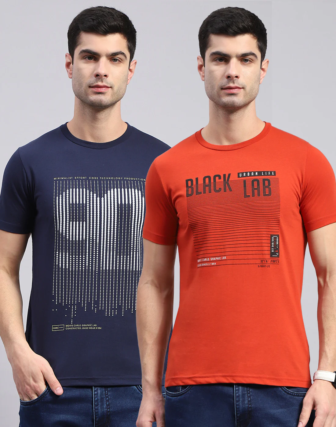 Men Navy Blue & Rust Solid Round Neck Half Sleeve T-Shirt - Image 2