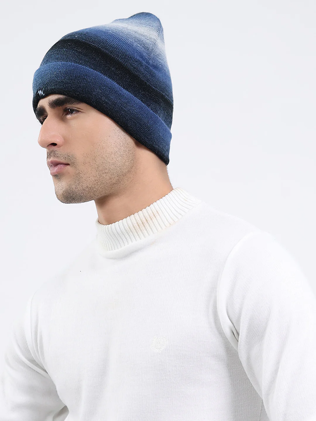 Men Navy Blue Self Design Blend Wool Cap - Image 3