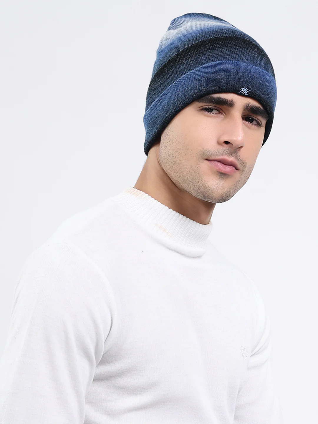 Men Navy Blue Self Design Blend Wool Cap - Image 4