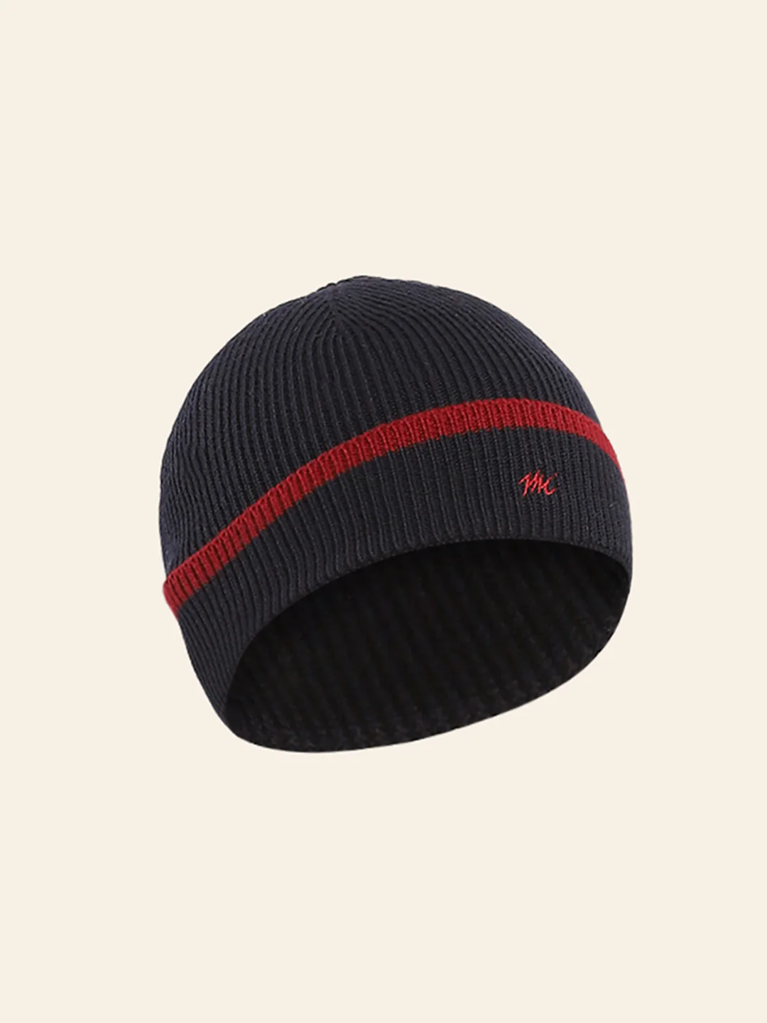 Men Navy Blue Self Design Cap - Image 2