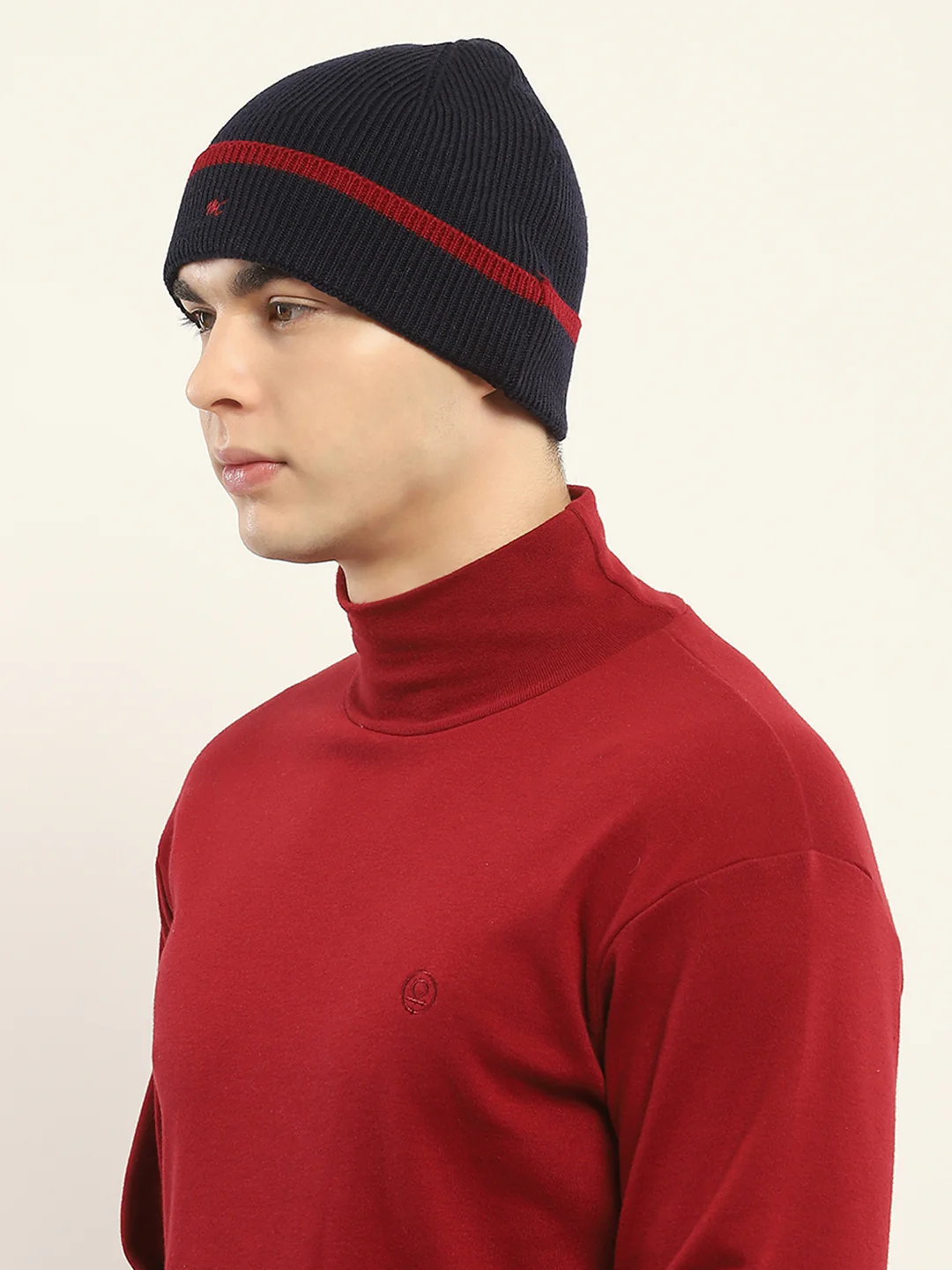 Men Navy Blue Self Design Cap - Image 3