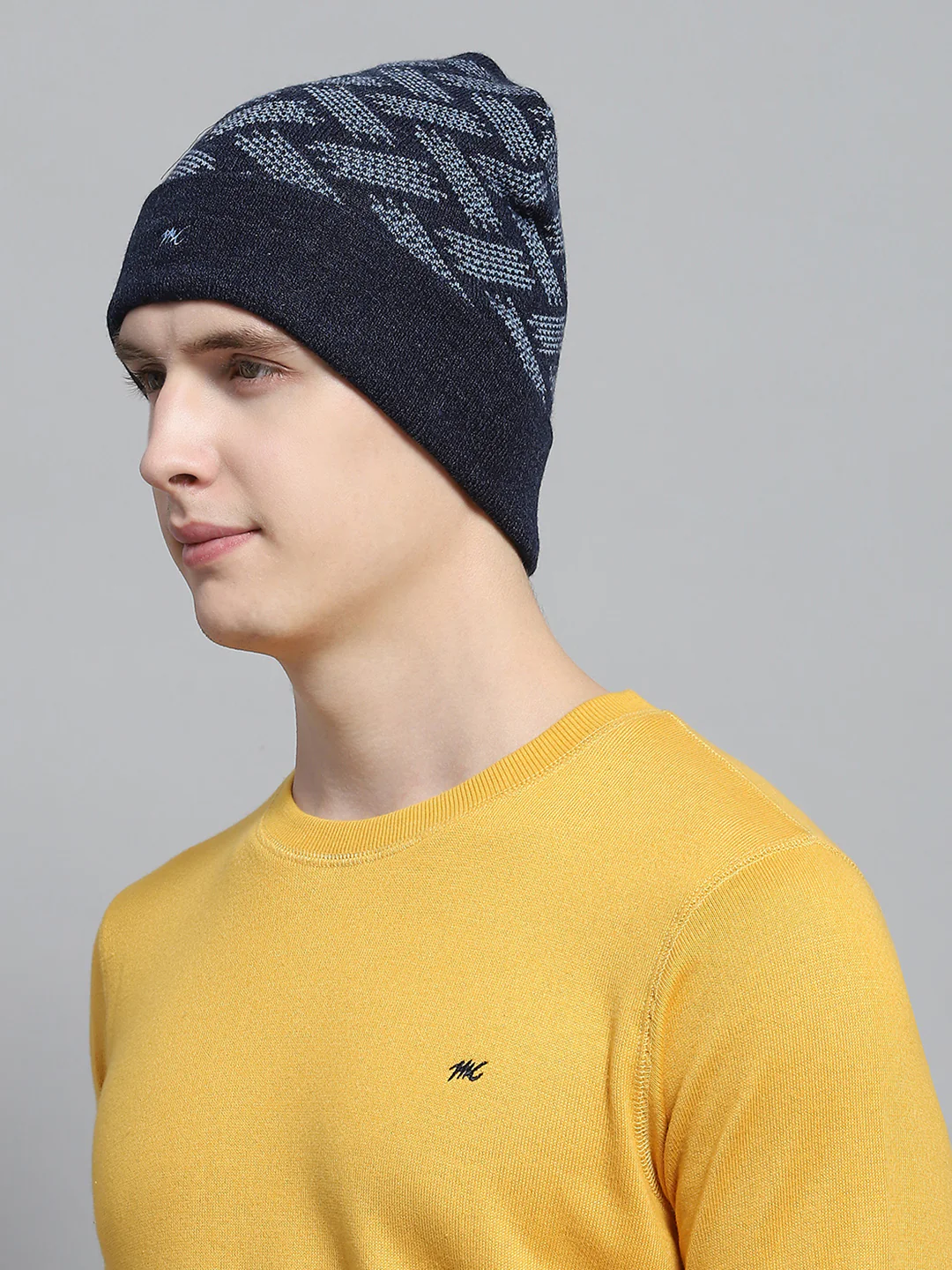 Men Navy Blue Self Design Cap - Image 3