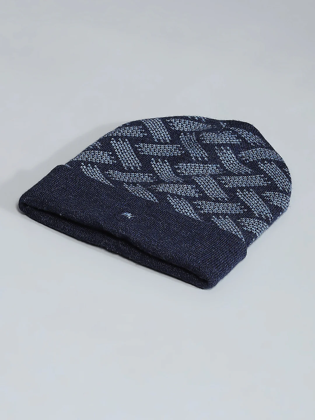 Men Navy Blue Self Design Cap - Image 6