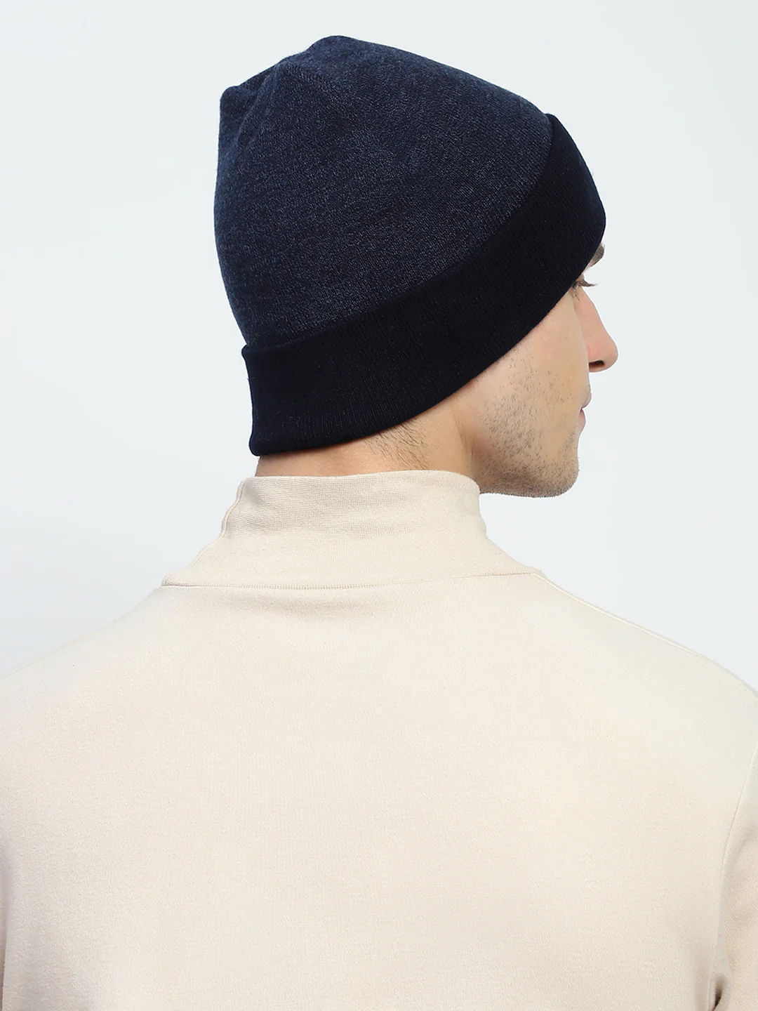 Men Navy Blue Self Design Cap - Image 5