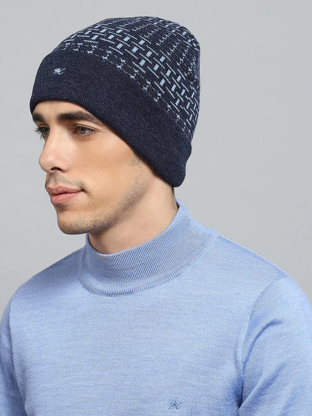 Men Navy Blue Self Design Cap - Image 3