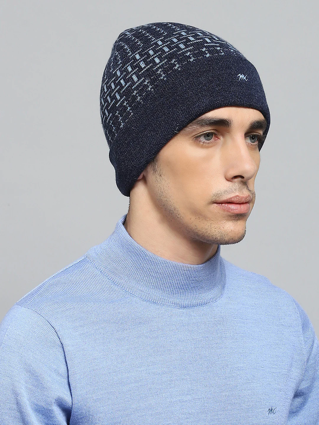 Men Navy Blue Self Design Cap - Image 4