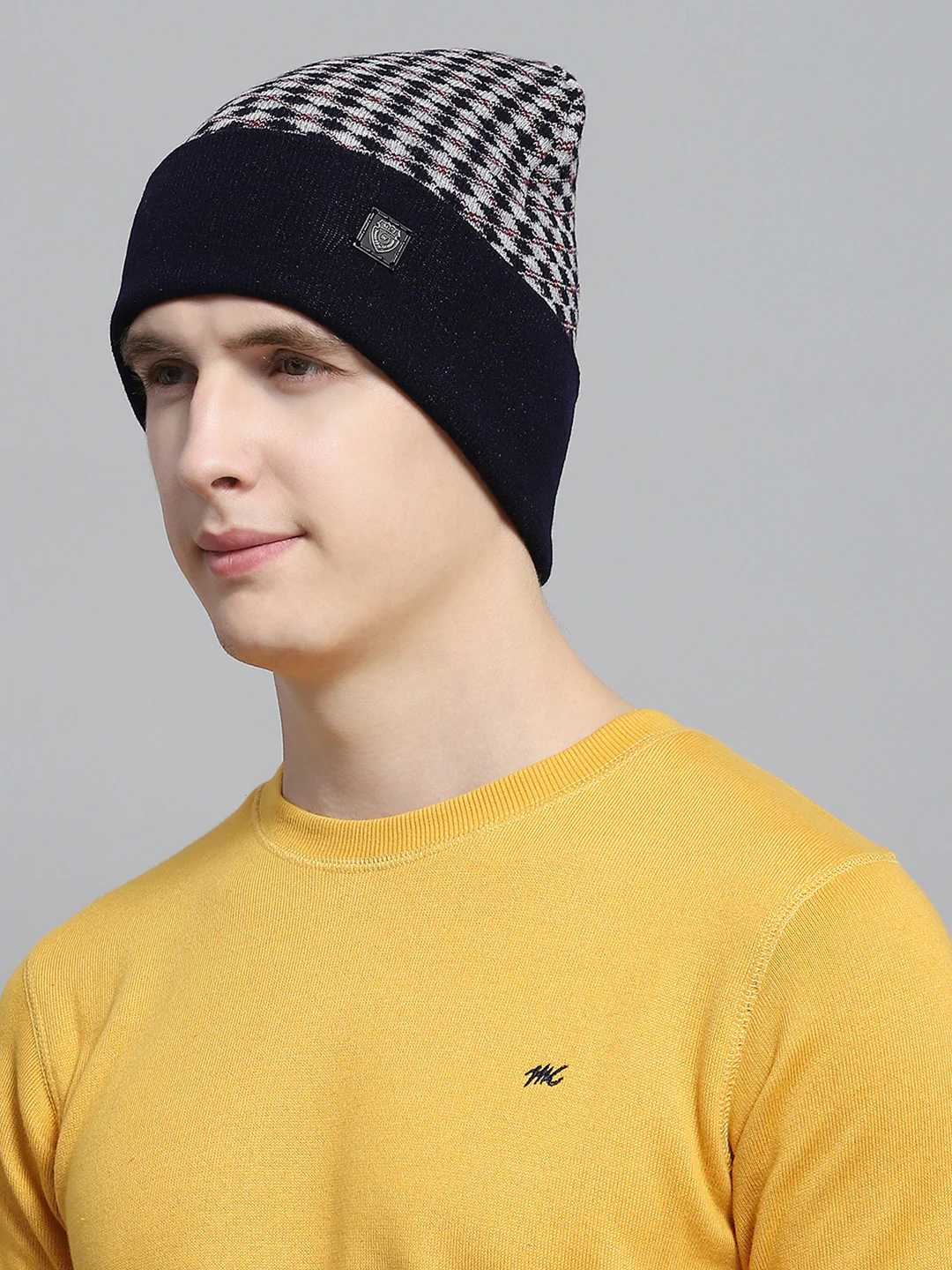Men Navy Blue Self Design Cap - Image 3