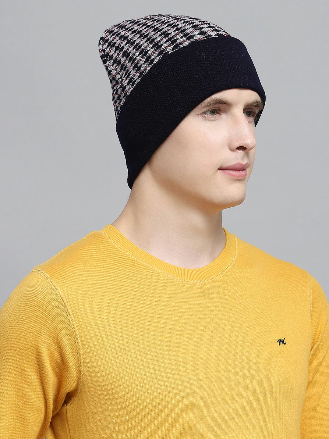 Men Navy Blue Self Design Cap - Image 4