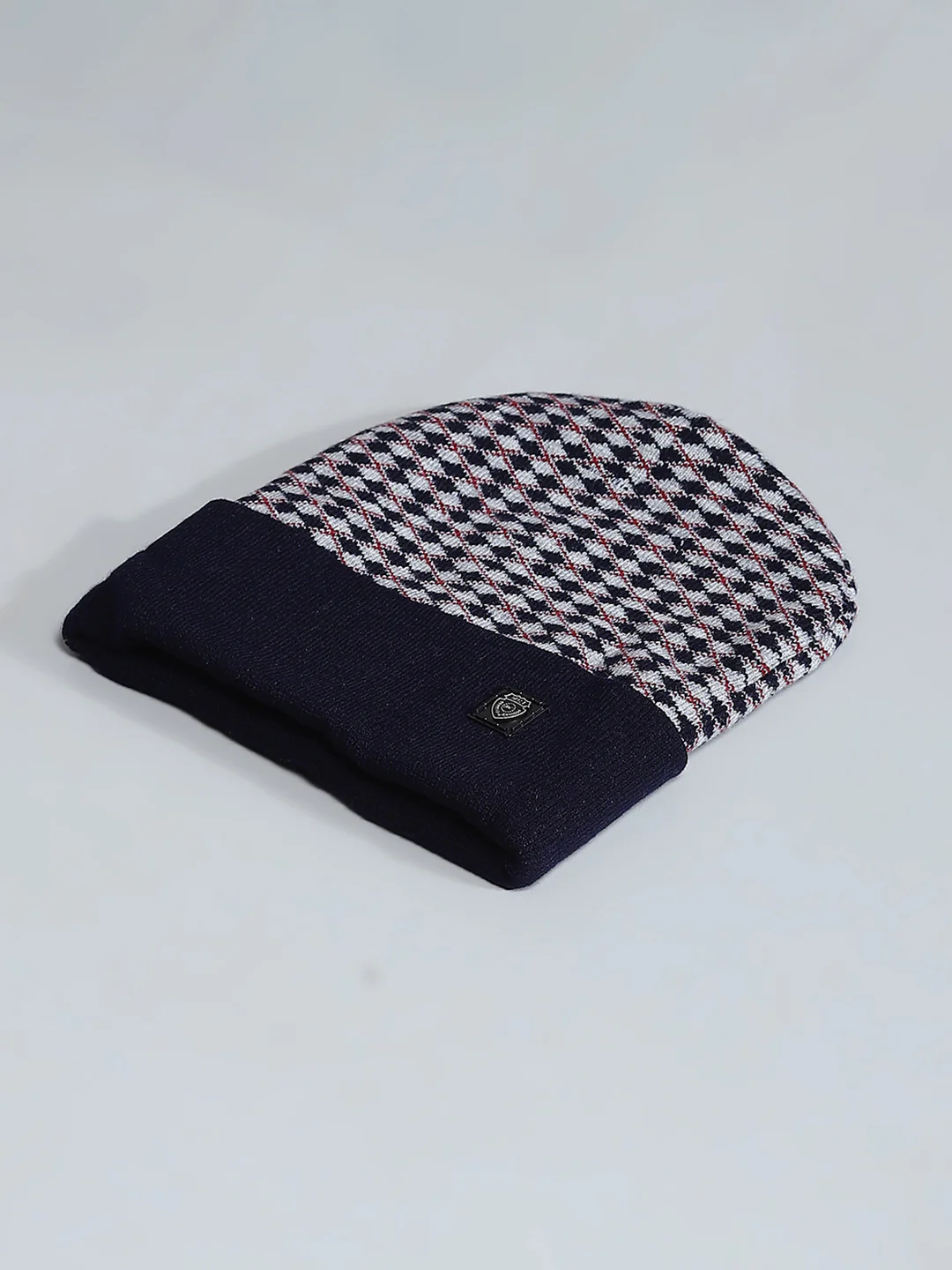 Men Navy Blue Self Design Cap - Image 6