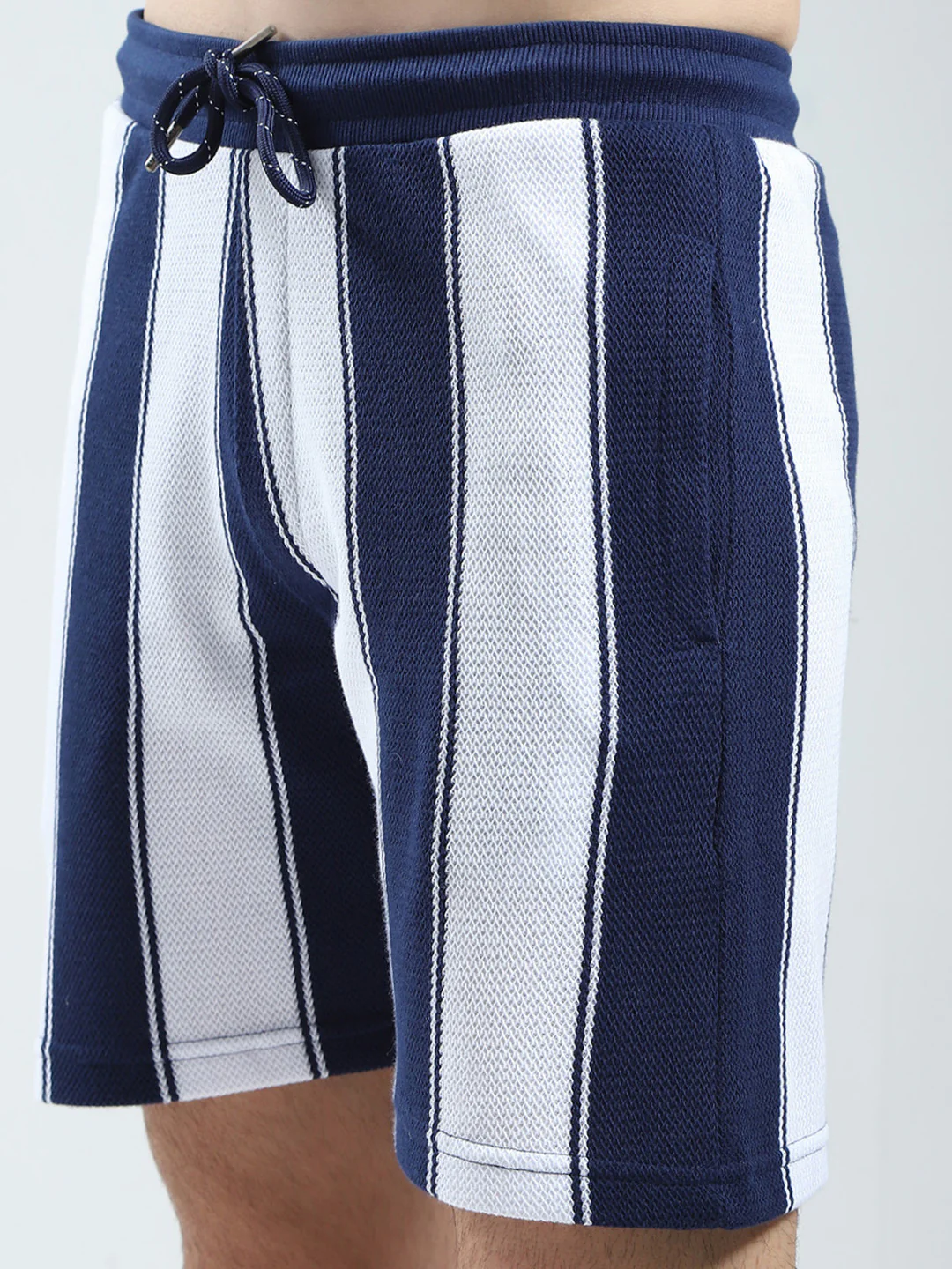 Men Navy Blue Self Design Collar Half Sleeve Bermuda Set - Image 9