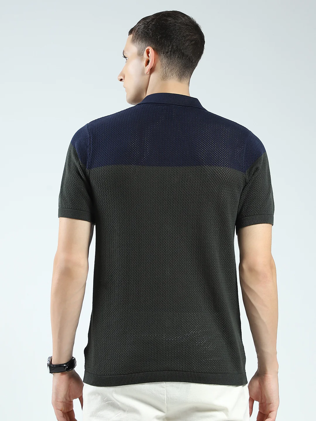 Rock.it Men Navy Blue Self Design Collar Half Sleeve Shirt - Image 5