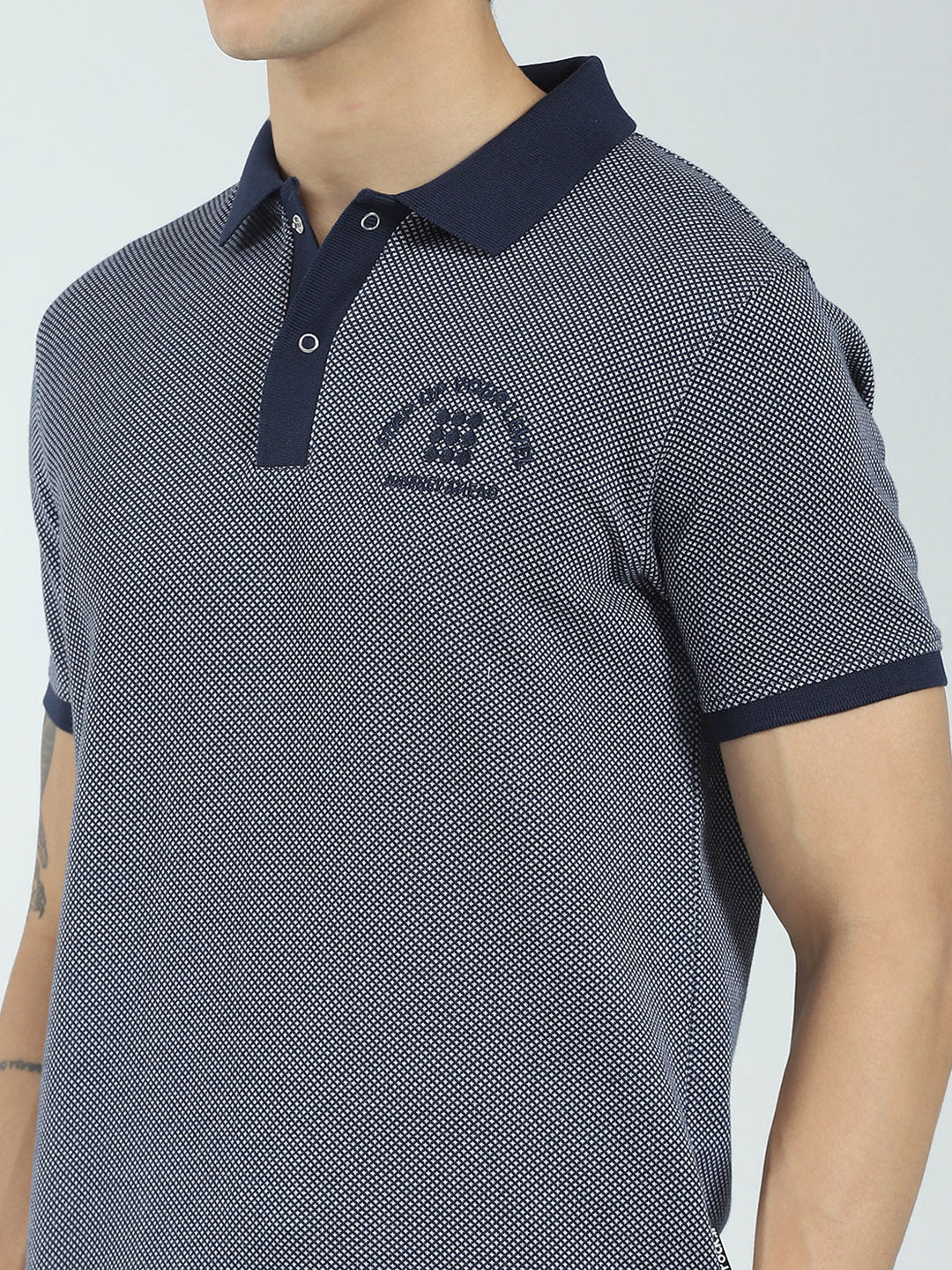 Rock.it Men Navy Blue Self Design Collar Half Sleeve T-Shirt - Image 7