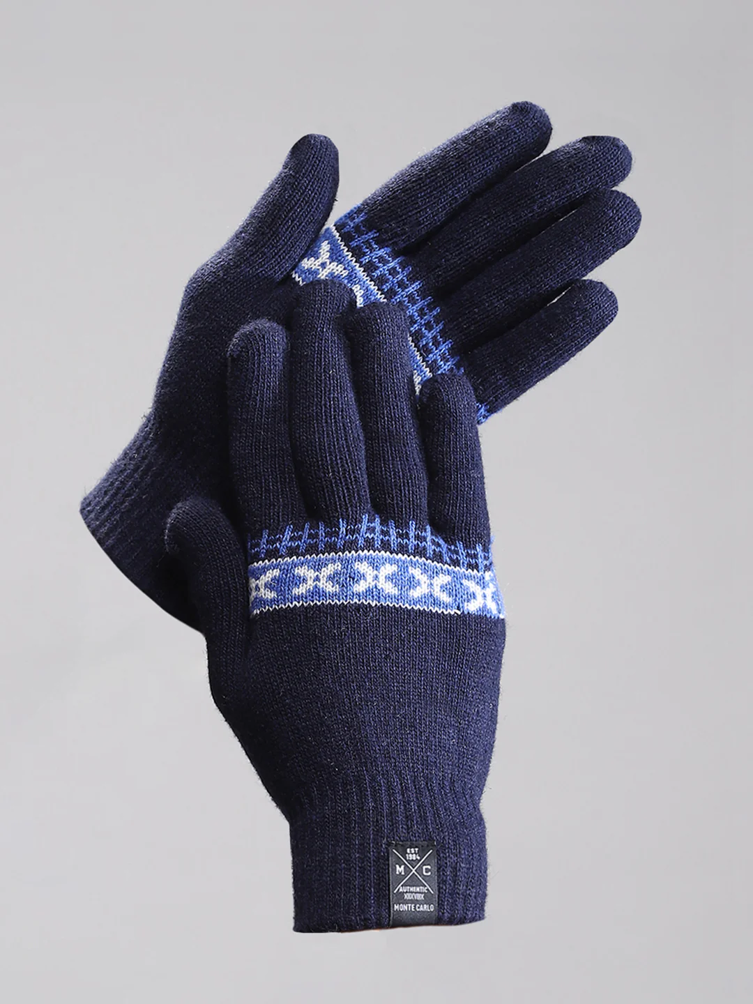 Men Navy Blue Self Design Gloves - Image 2
