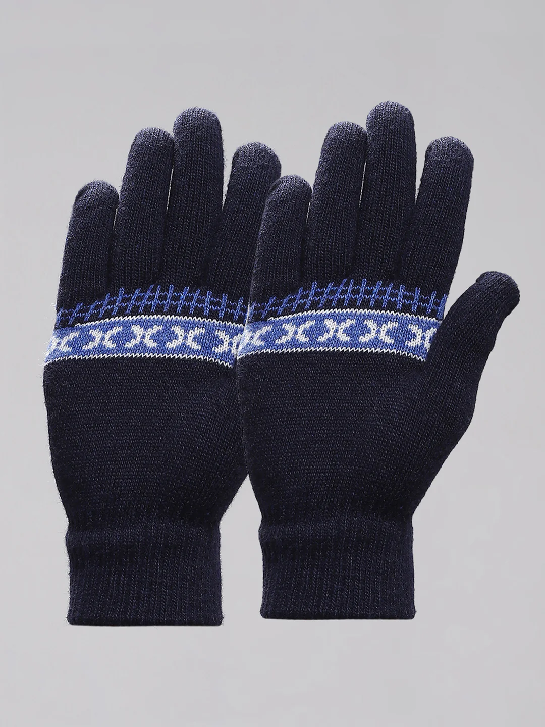 Men Navy Blue Self Design Gloves - Image 3