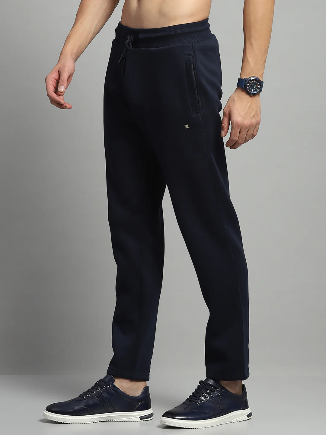 Luxuria Men Navy Blue Self Design Lower - Image 3
