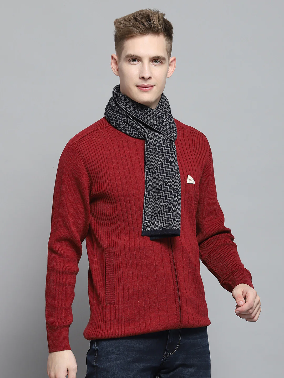 Men Navy Blue Self Design Muffler - Image 4