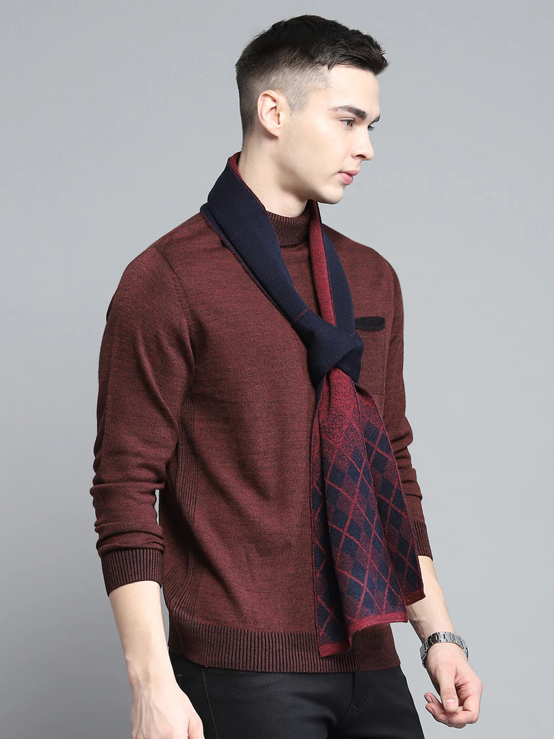 Men Navy Blue Self Design Muffler - Image 4