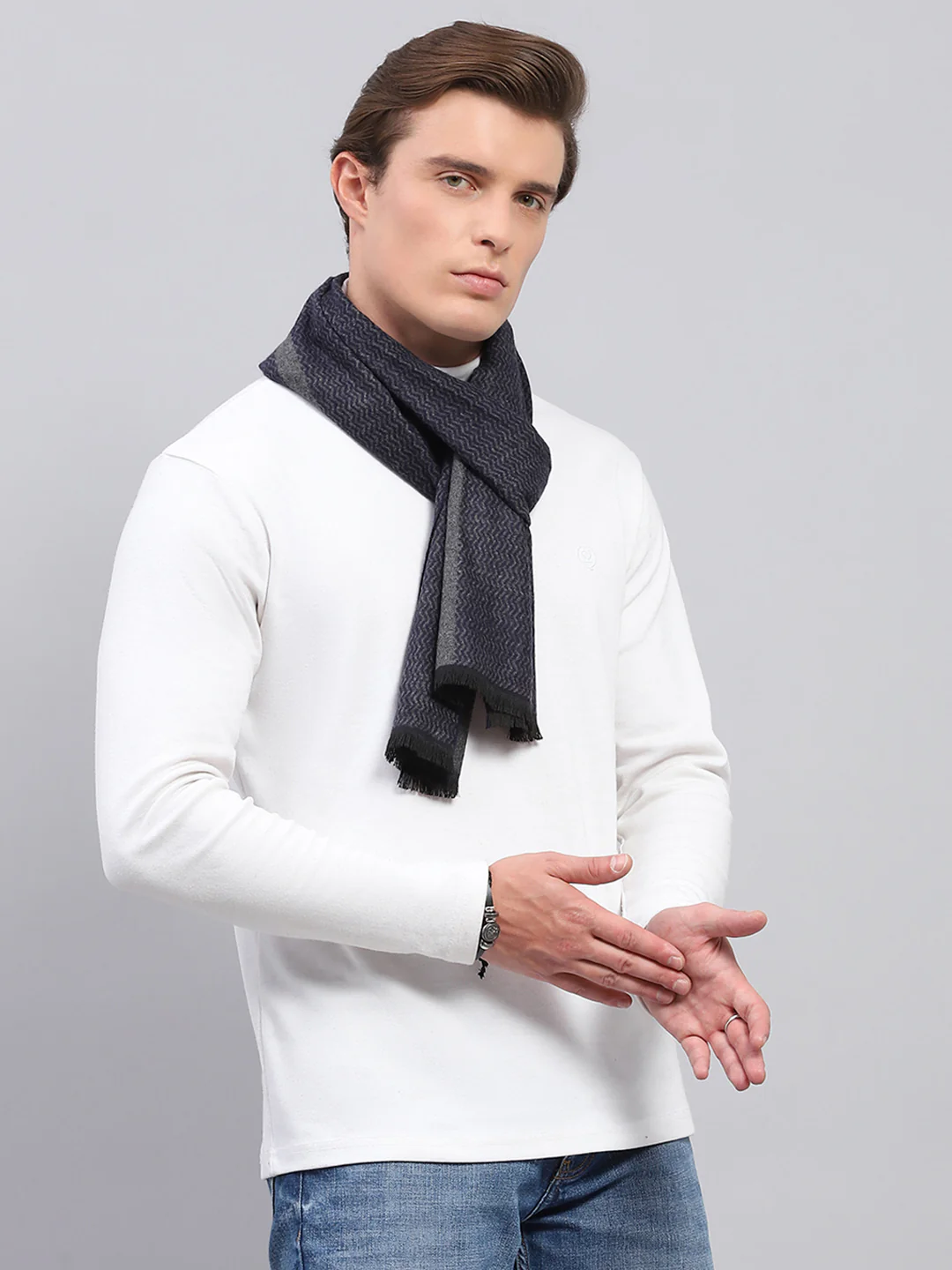 Men Navy Blue Self Design Muffler - Image 3