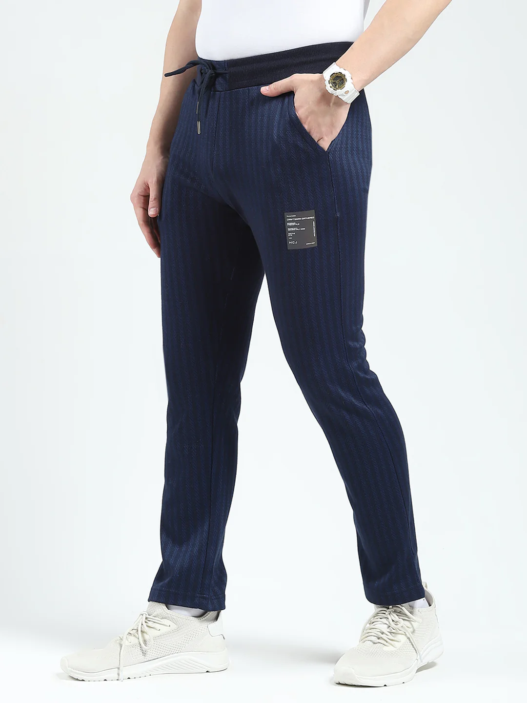 Men Navy Blue Self Design Regular Fit Winter Lower - Image 4