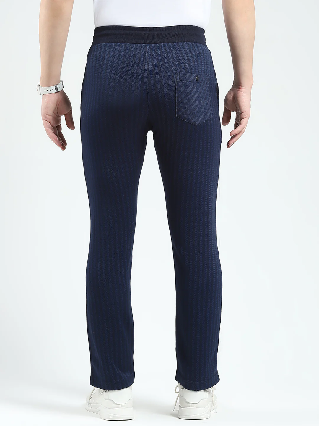 Men Navy Blue Self Design Regular Fit Winter Lower - Image 6