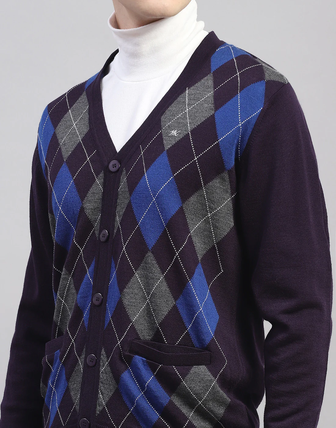 Men Navy Blue Self Design V Neck Full Sleeve Cardigan - Image 7