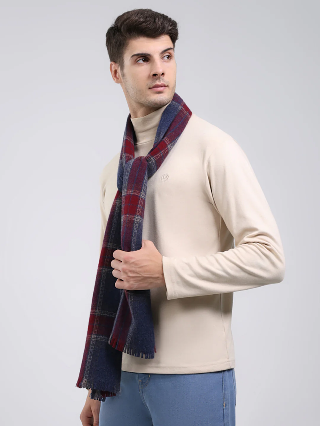 Men Navy Blue Self Design Wool Blend Muffler - Image 3