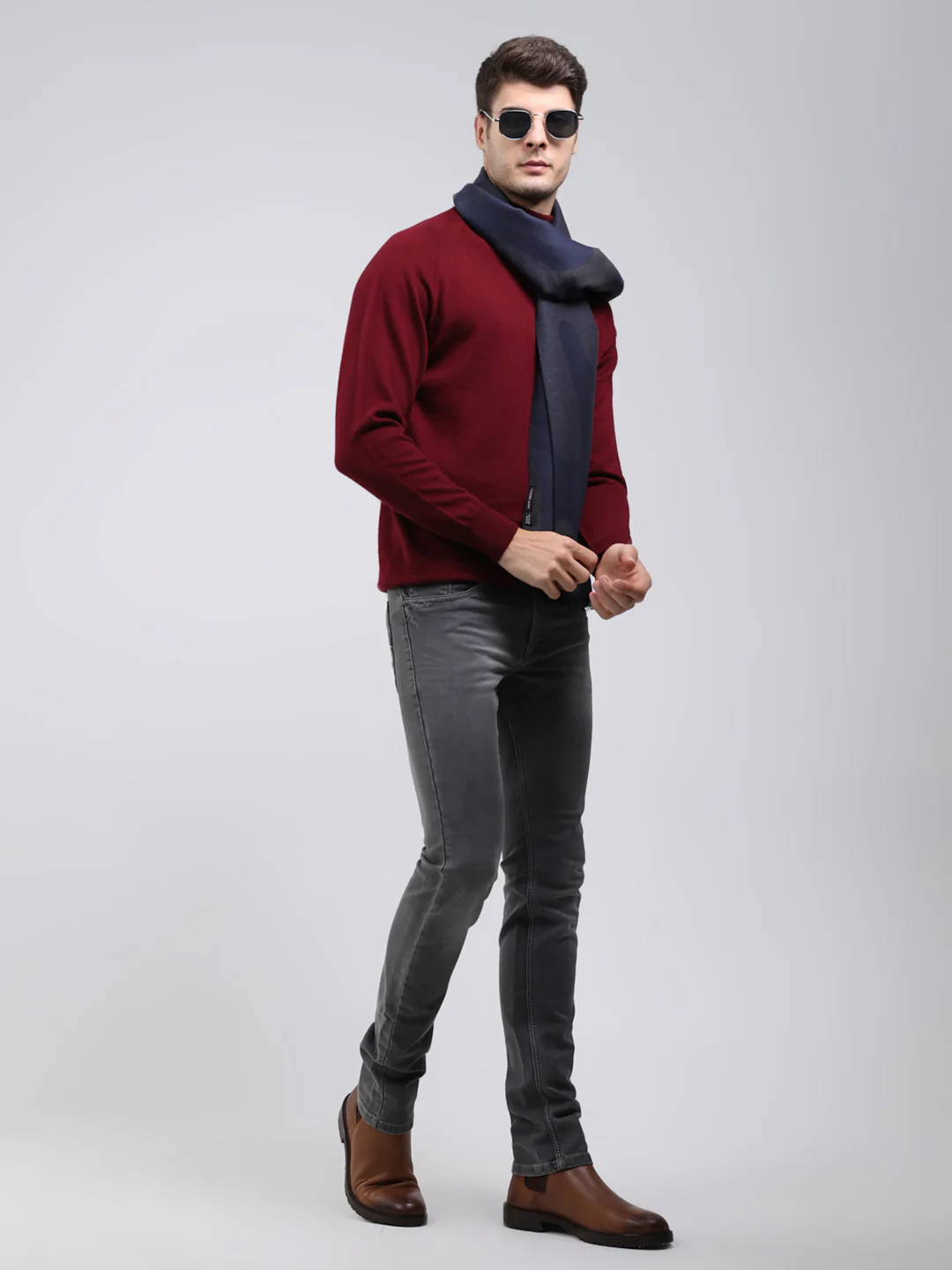 Men Navy Blue Self Design Wool Blend Muffler - Image 2