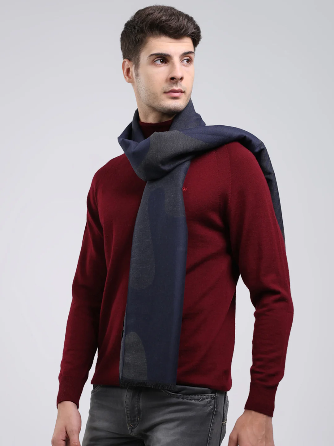 Men Navy Blue Self Design Wool Blend Muffler - Image 3