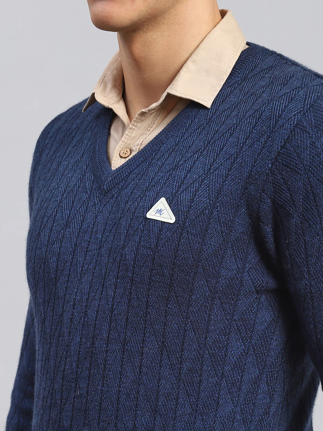 Men Navy Blue Self Design Wool blend Pullover - Image 6