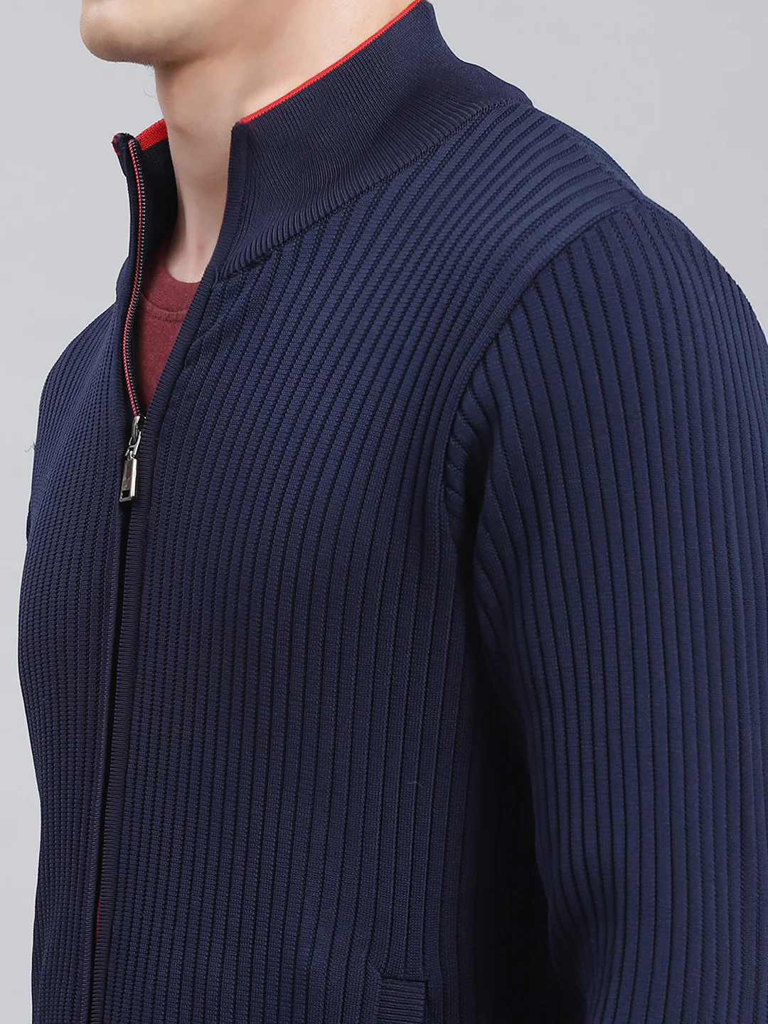 Men Navy Blue Self Design Wool blend Pullover - Image 6