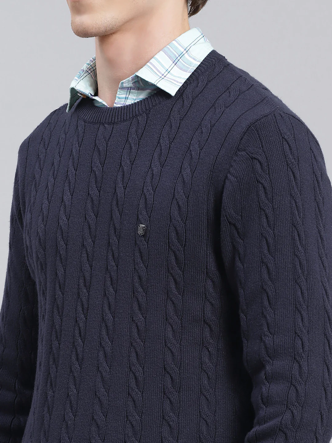 Men Navy Blue Self Design Wool blend Pullover - Image 6