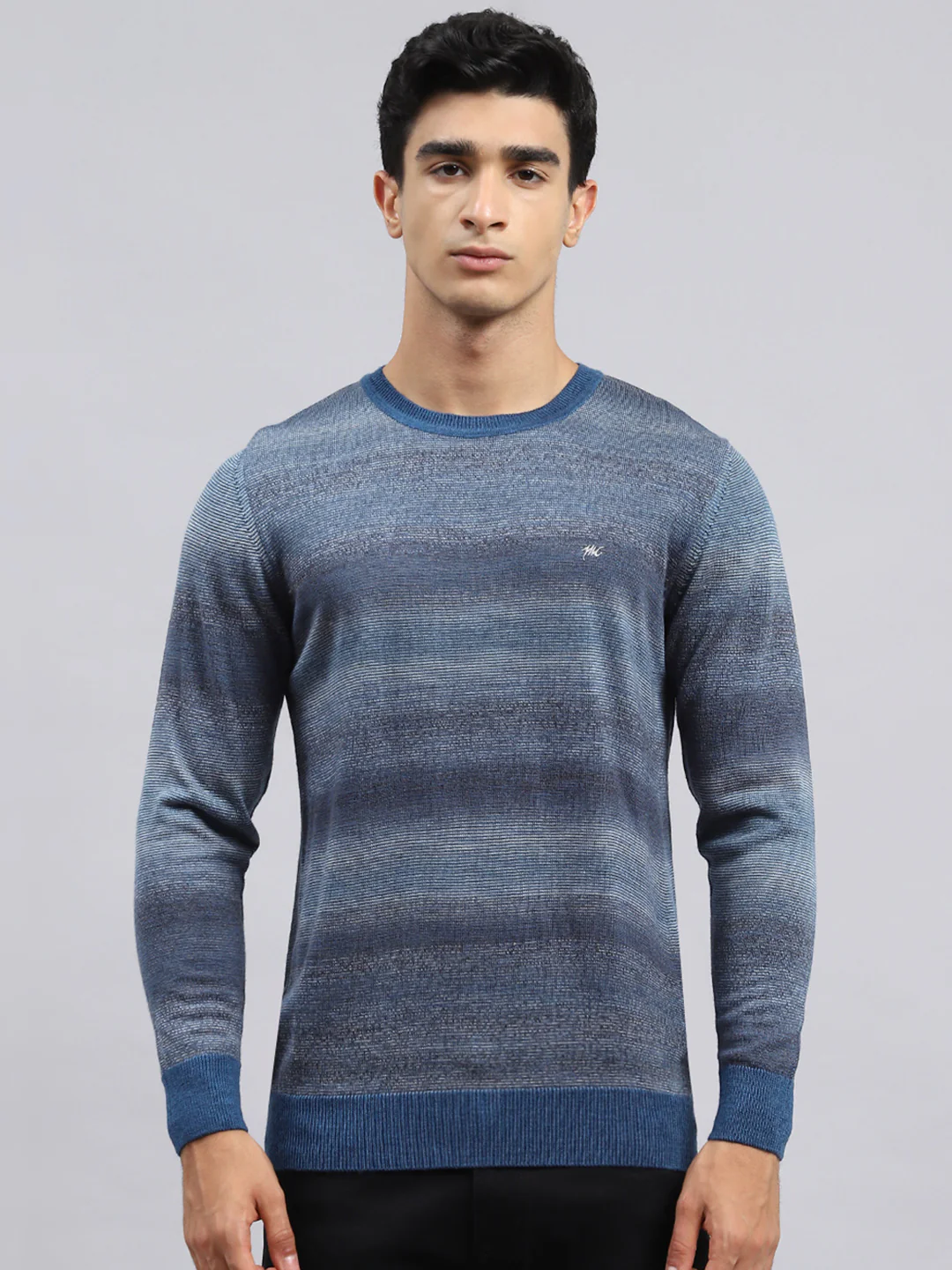 Men Navy Blue Self Pullover - Image 2