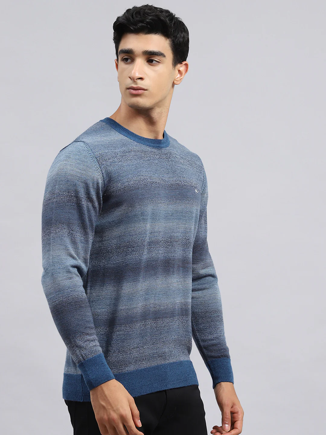 Men Navy Blue Self Pullover - Image 3