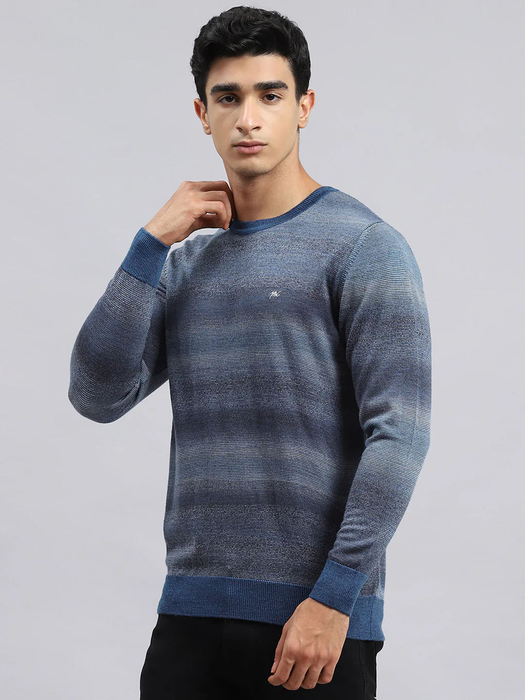 Men Navy Blue Self Pullover - Image 4
