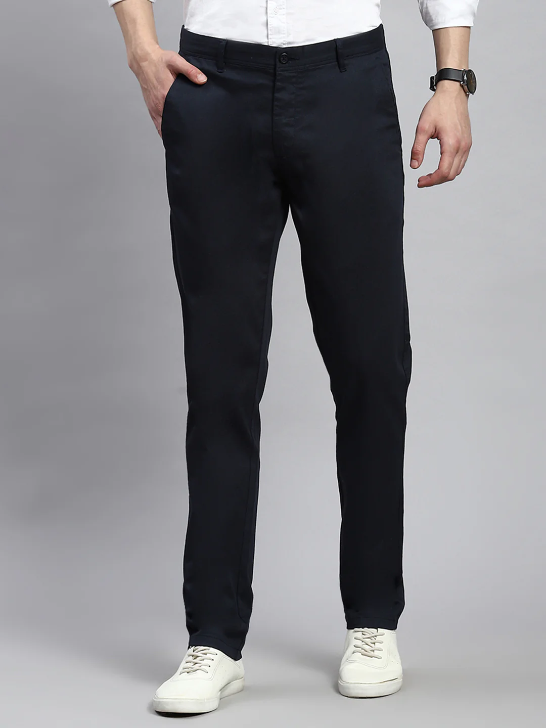 Men Navy Blue Slim Fit Trouser - Image 2