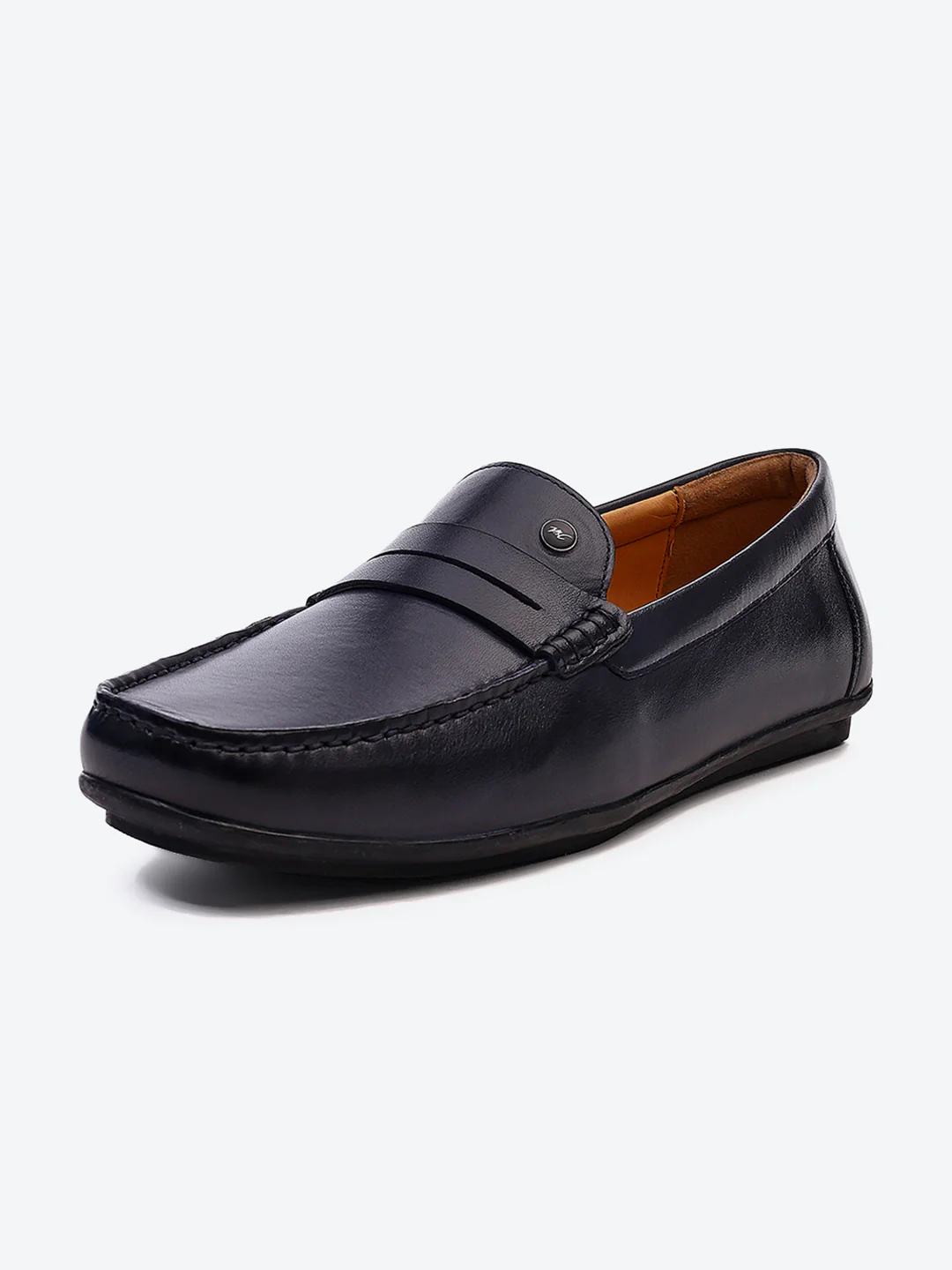 Men Navy Blue Slip on Genuine Leather Loafers - Image 3