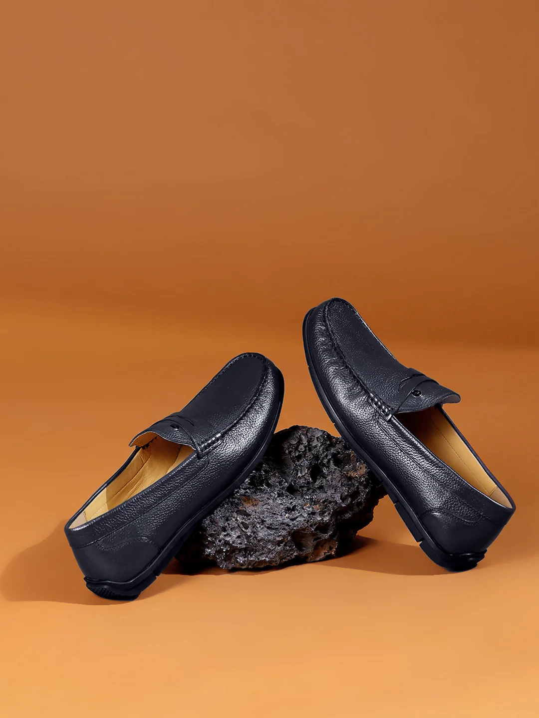 Men Navy Blue Slip on Genuine Leather Loafers - Image 10