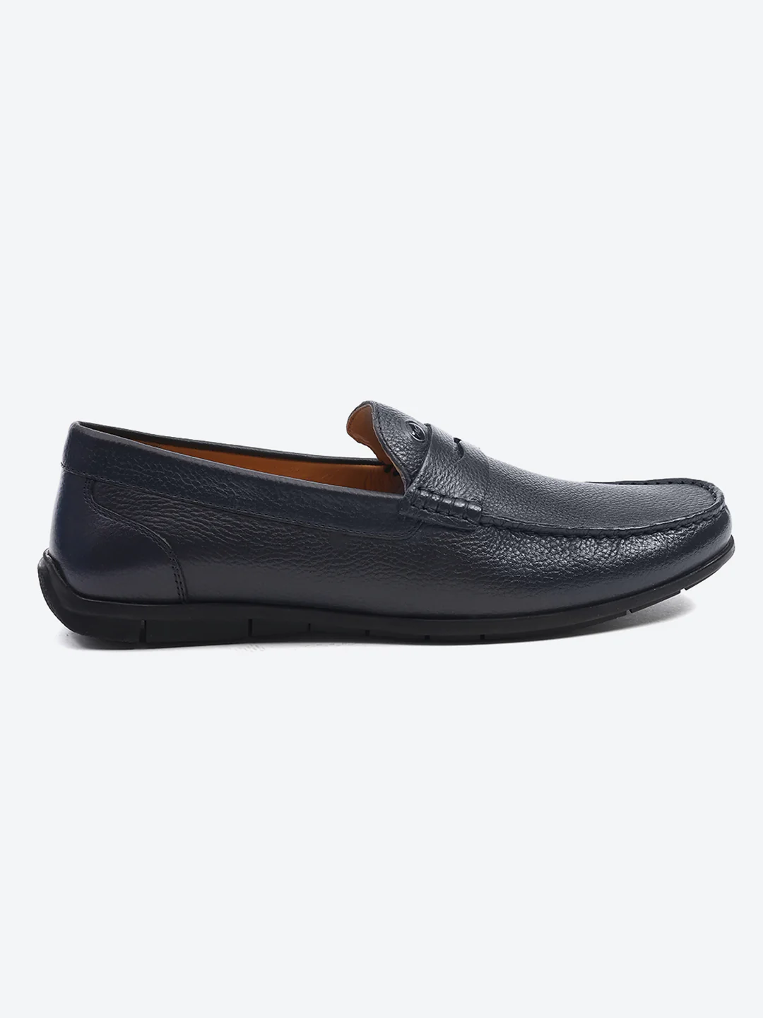 Men Navy Blue Slip on Genuine Leather Loafers - Image 5