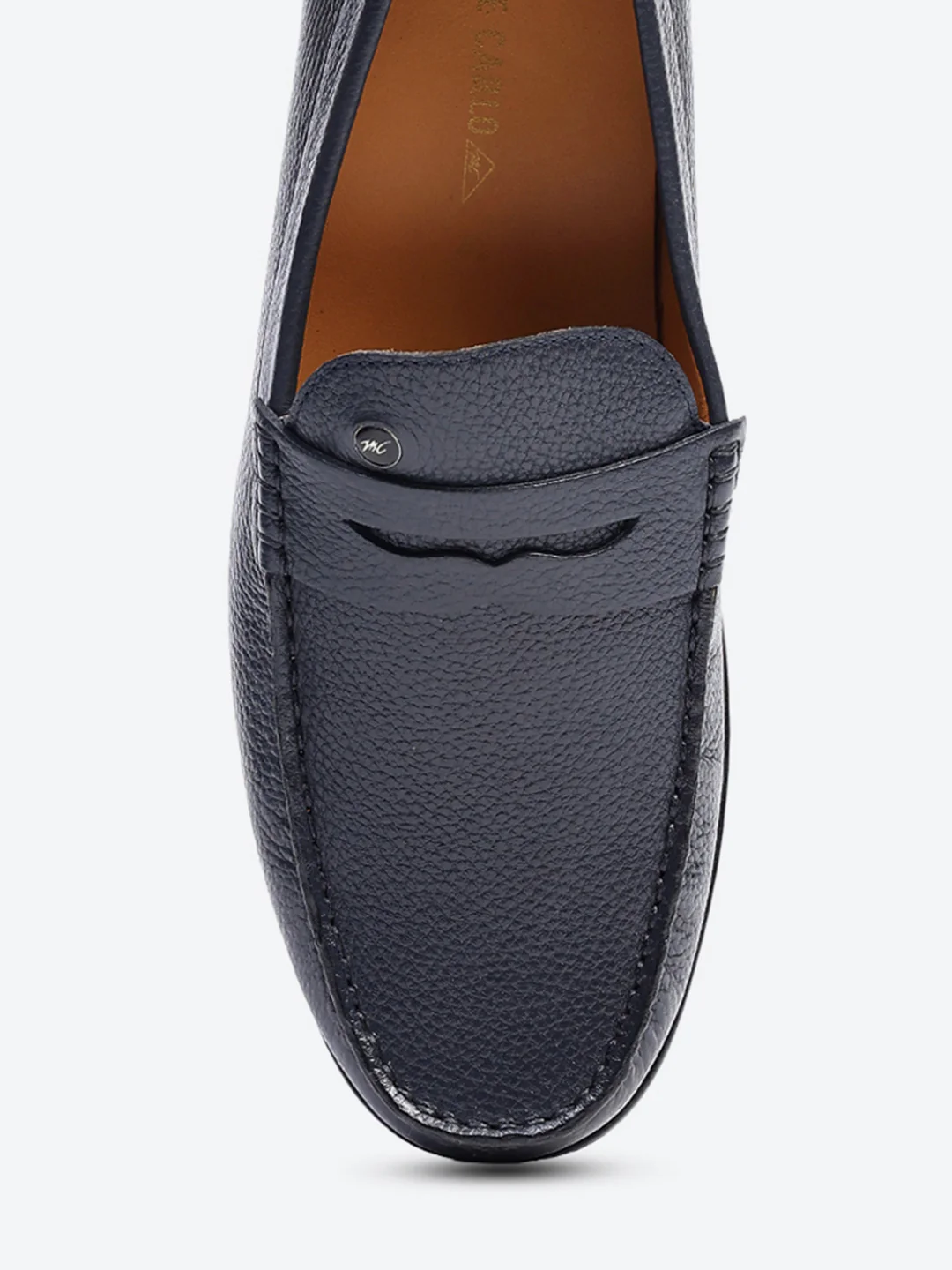 Men Navy Blue Slip on Genuine Leather Loafers - Image 7