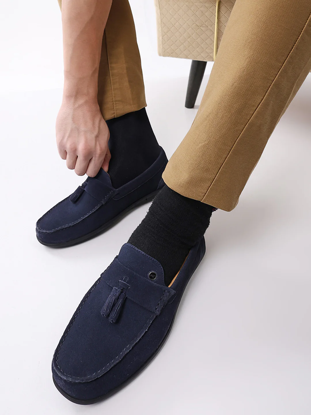 Men Navy Blue Slip on Genuine Leather Loafers - Image 10