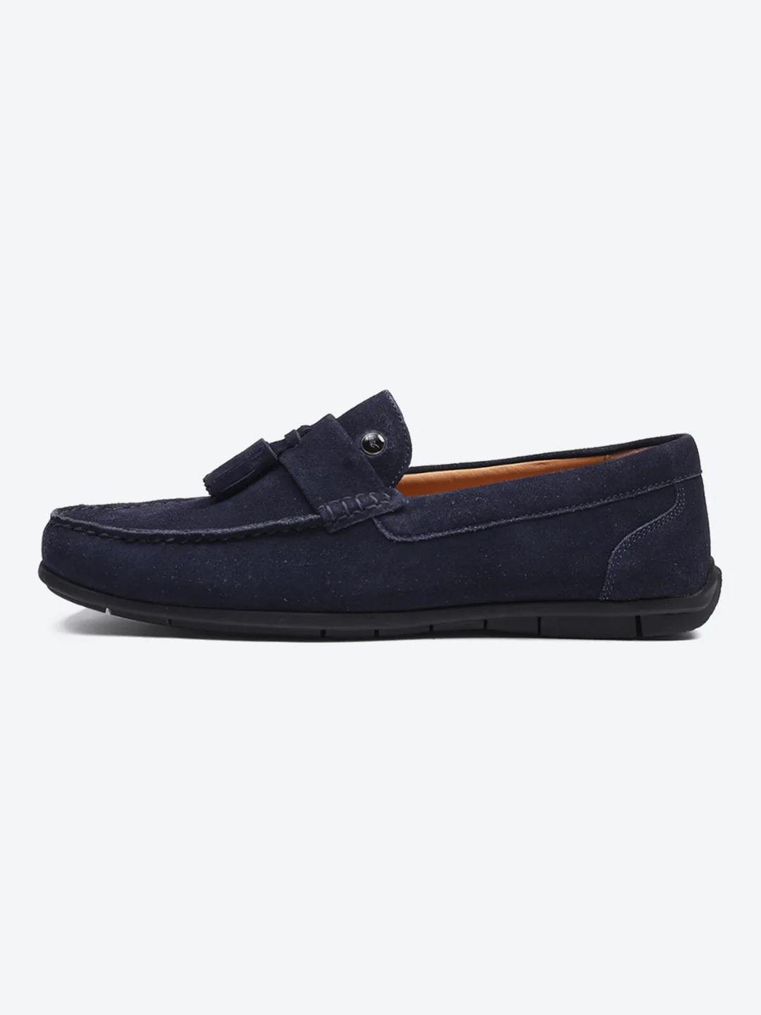 Men Navy Blue Slip on Genuine Leather Loafers - Image 4
