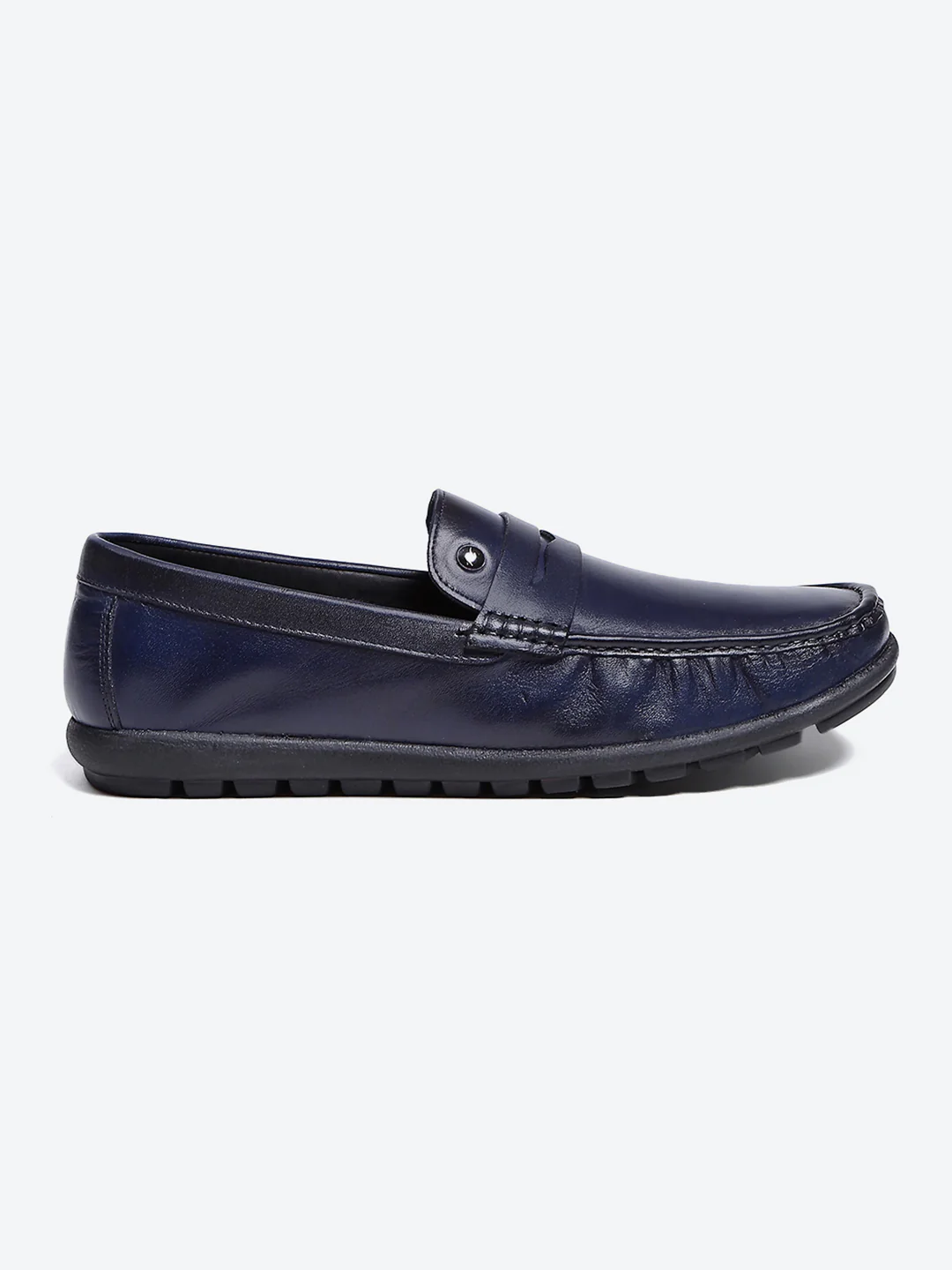 Men Navy Blue Slip on Leather Loafers - Image 5