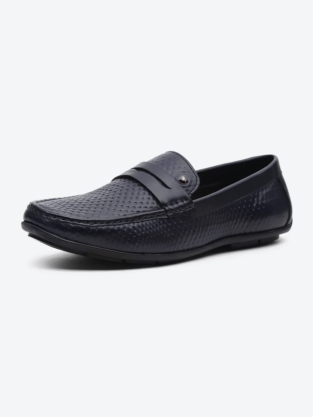 Men Navy Blue Comfortable Slip on Leather Loafers - Image 3