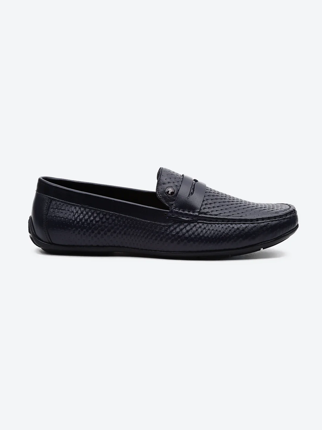 Men Navy Blue Comfortable Slip on Leather Loafers - Image 5