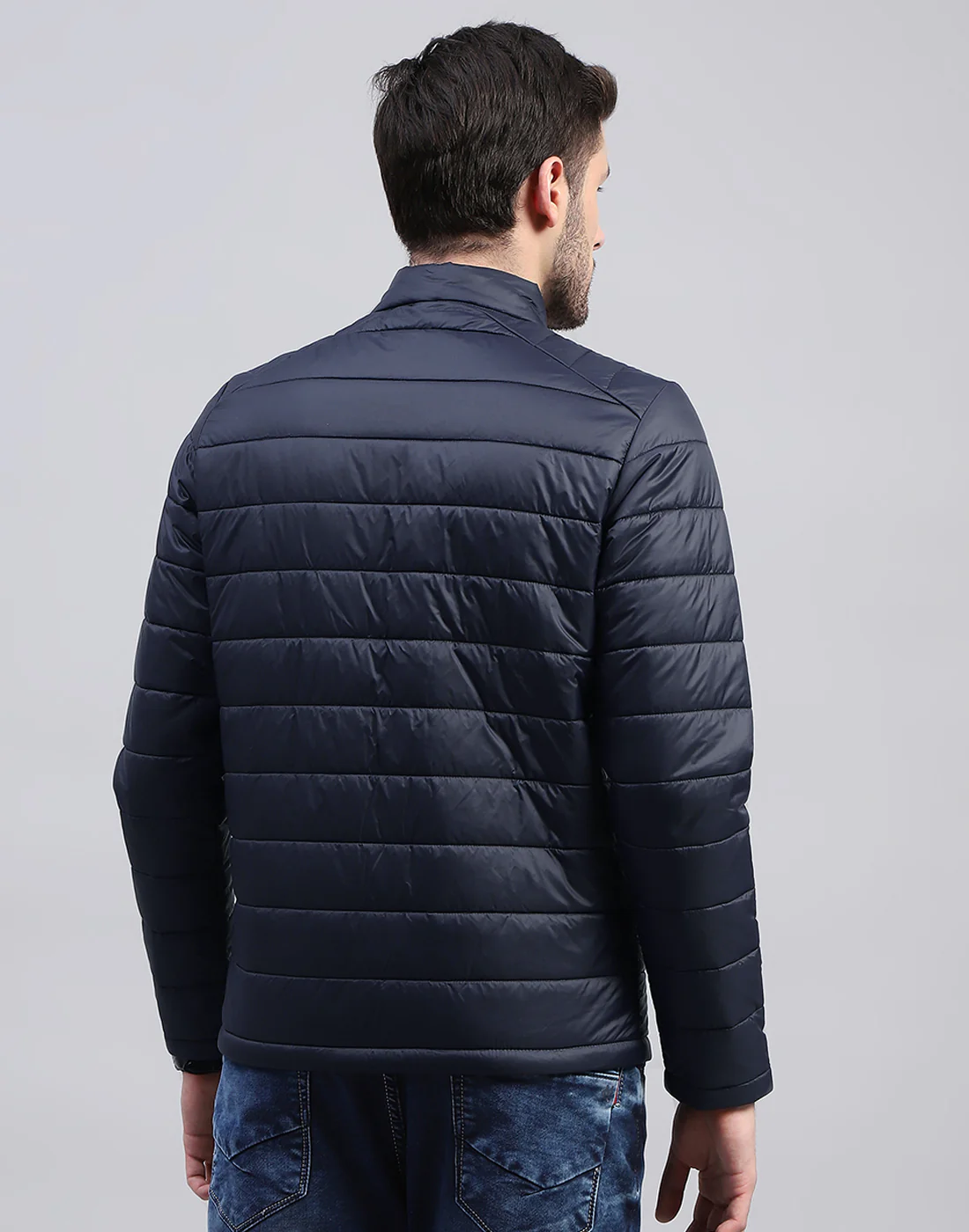 Rock.it Men Navy Blue Solid Band Collar Full Sleeve Jacket - Image 6