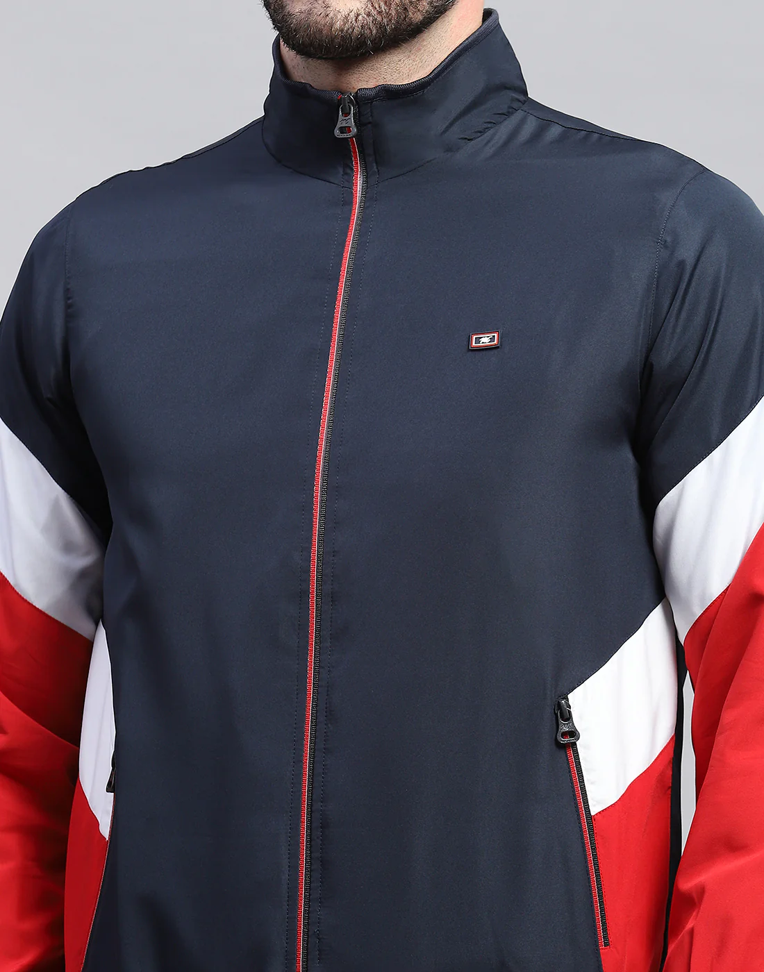 Men Navy Blue Solid Band Collar Full Sleeve Winter Tracksuit - Image 6