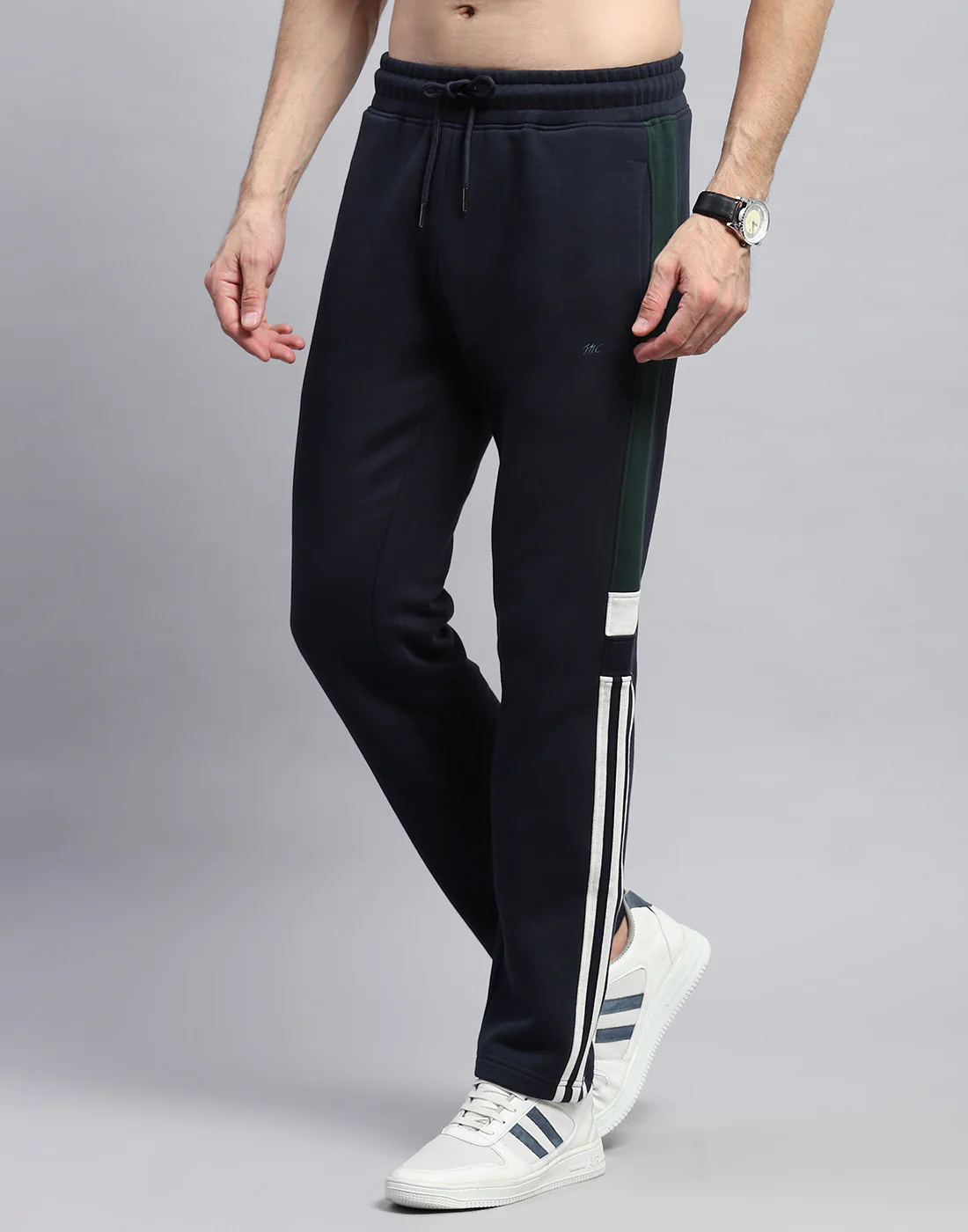 Men Navy Blue Solid Band Collar Full Sleeve Winter Tracksuit - Image 8