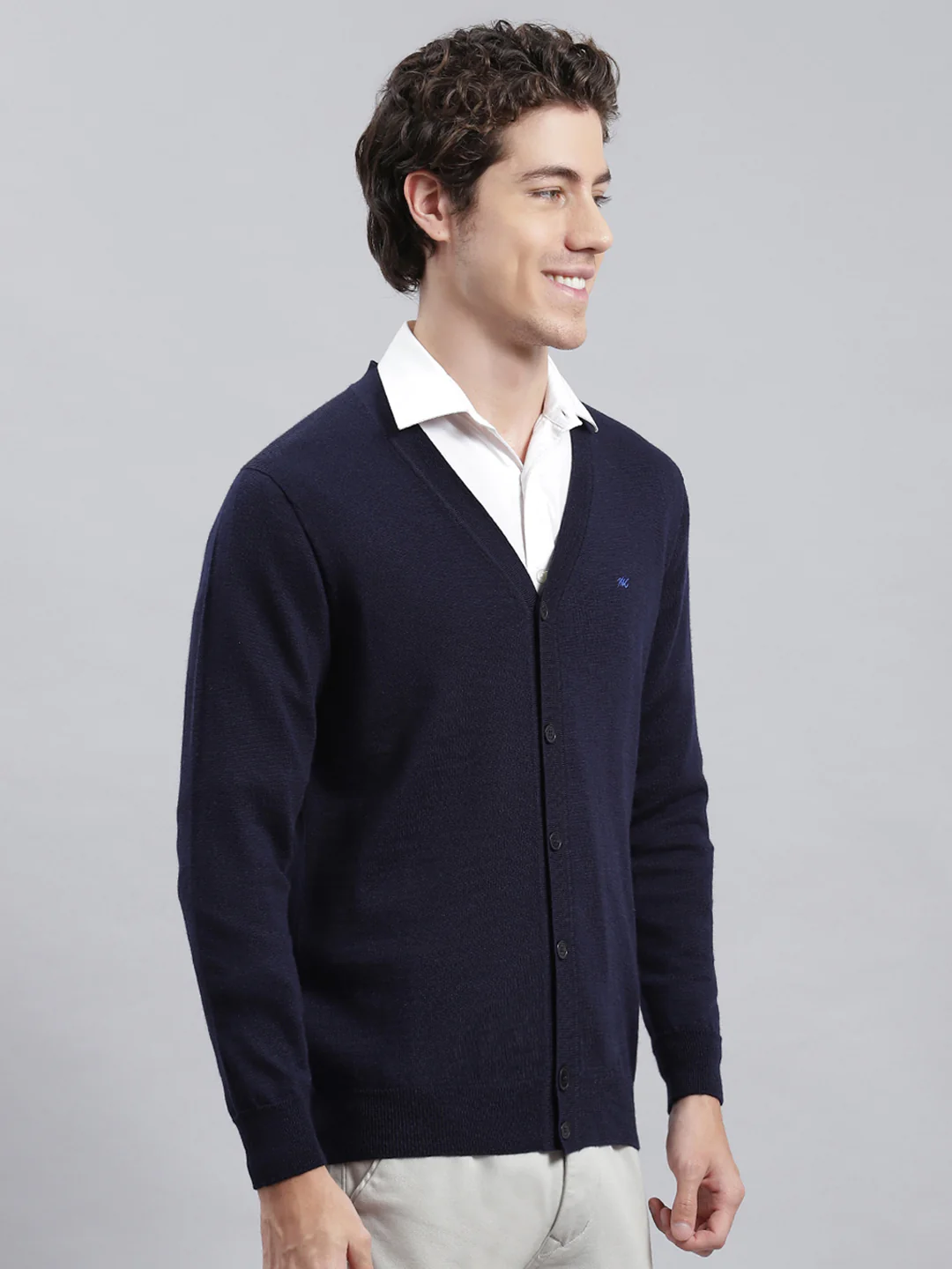 Men Navy Blue Solid Cardigan - Image 3